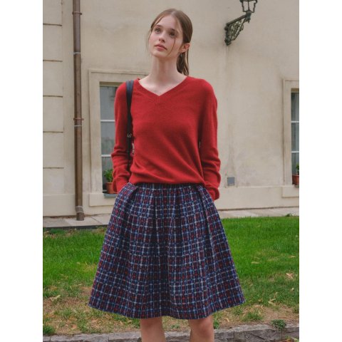 AND YOUStitch Point Pleated Midi Skirt Navy Check