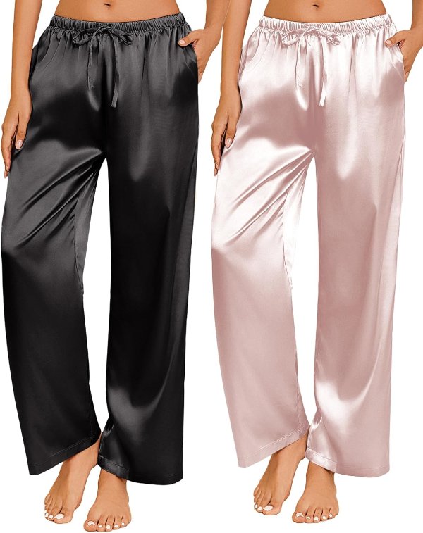 Ekouaer Satin Pajama Pants for Women 2 Pack