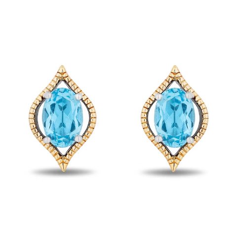 Enchanted Disney Jasmine Oval Blue Topaz Silver Gold Stud Earrings