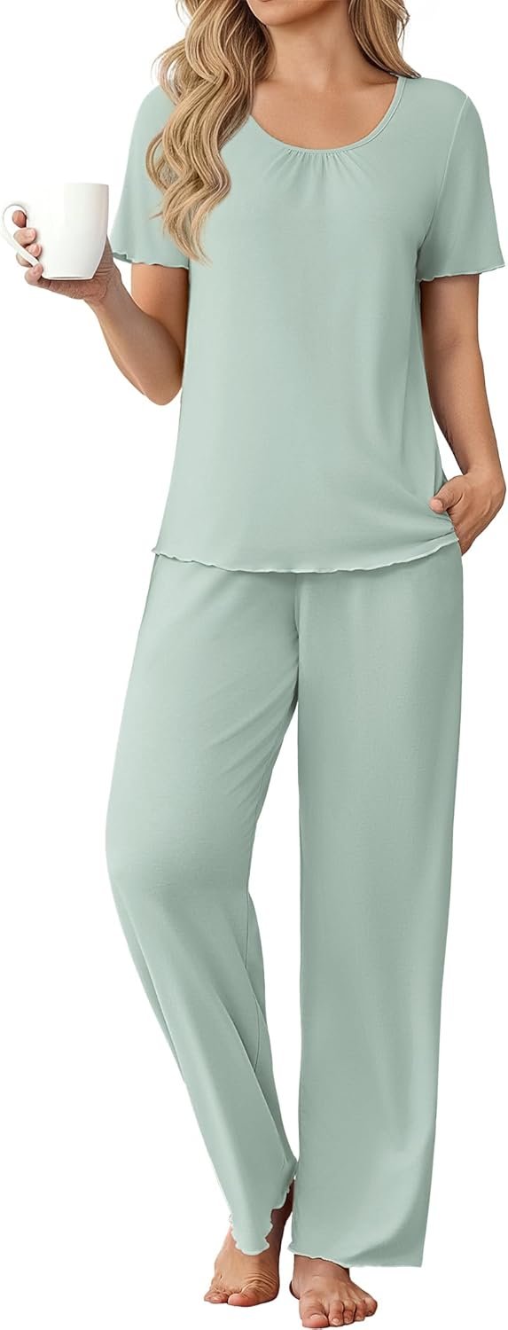 Ekouaer Bamboo Viscose Short Sleeve Pajama Set for Women