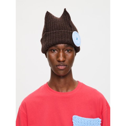 Charles Jeffrey LOVERBOY Chunky Rib Box Beanie Brown Light Blue