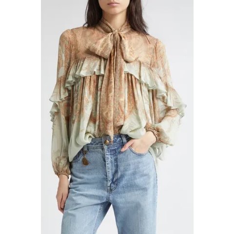 ZimmermannMemento Flutter Paisley Pussy Bow Top