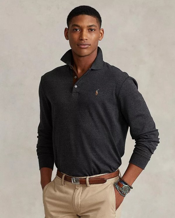 Classic Fit Soft Cotton Long-Sleeve Polo Shirt