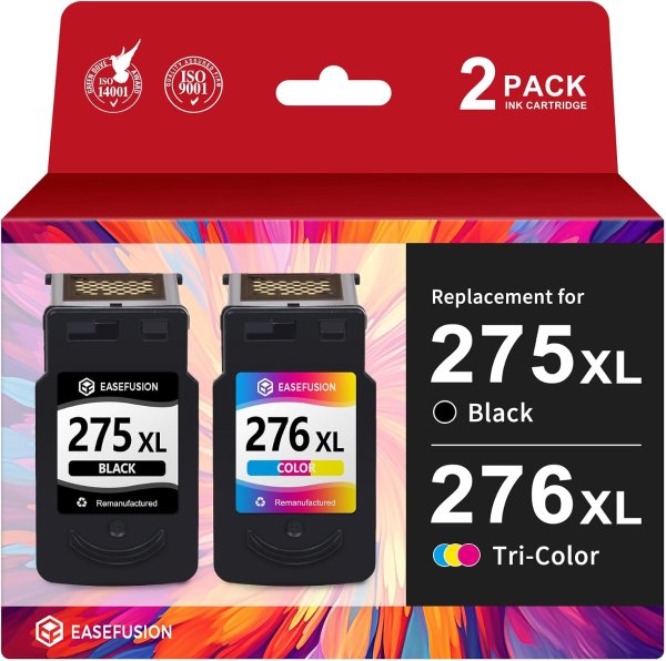 EaseFusion 275XL 276XL Ink Cartridges Black Color Combo for Canon