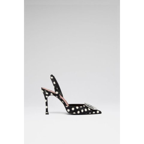 AMINA MUADDI Camelia Sling 90 Black Polka Dot Satin Heels