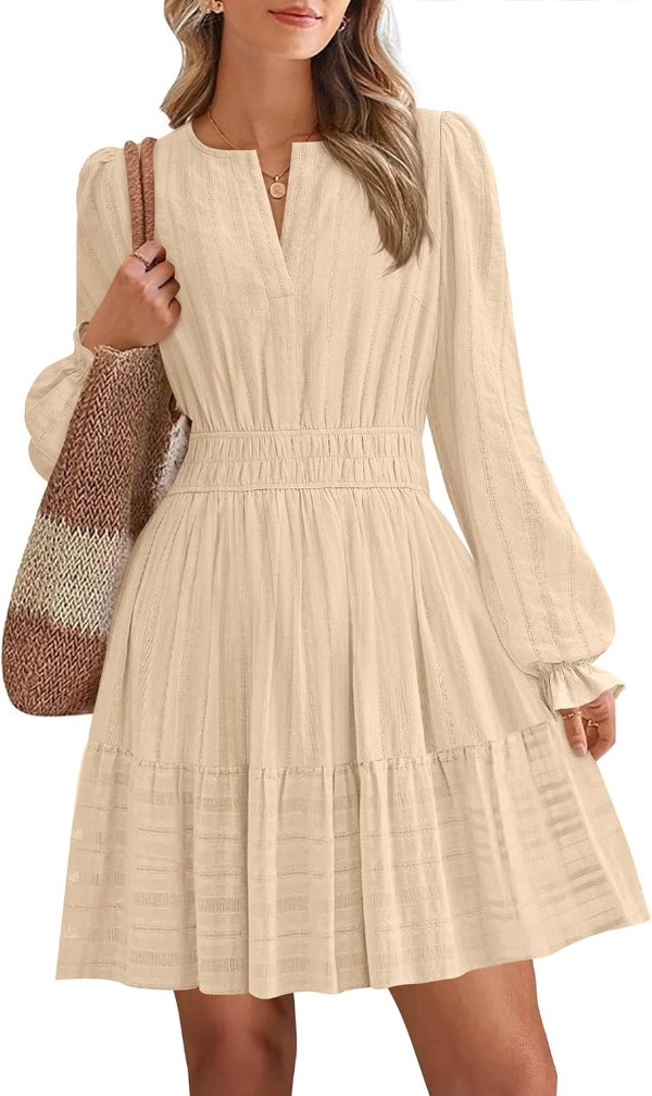 BTFBM Mini Dress for Women Long Sleeve V Neck