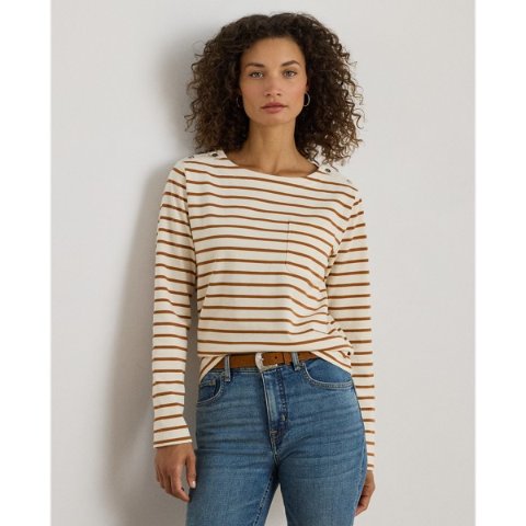 Ralph LaurenStriped Jersey Boatneck Top