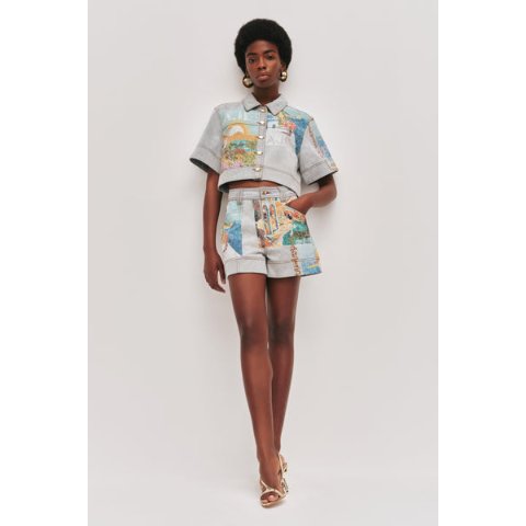 AJEMae Printed Denim Shorts