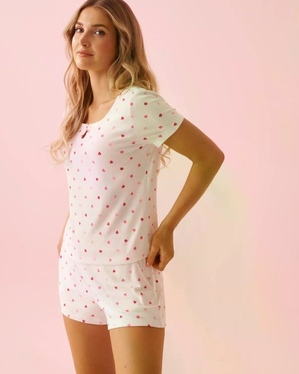 La Vie en Rose Heart Print Pointelle T-shirt