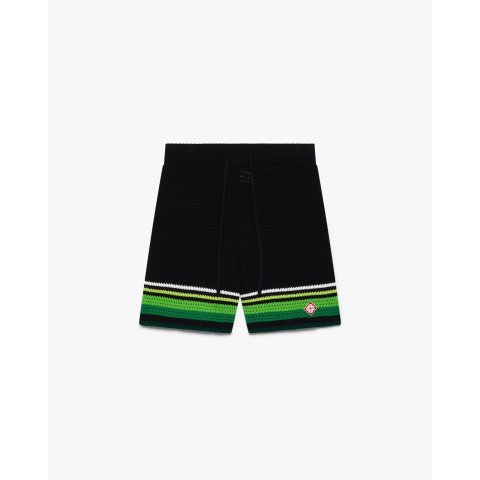 CASABLANCABlack and Green Striped Crochet Shorts
