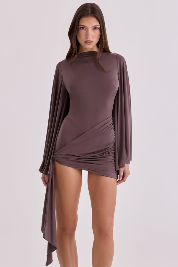 House of CB Lavine Espresso Brown Draped Jersey Playsuit