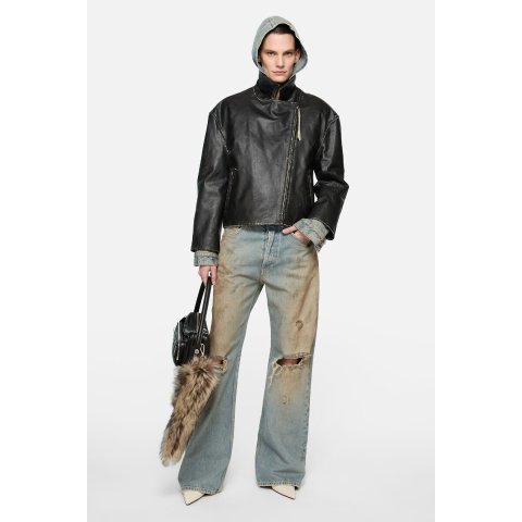 Acne StudiosBlack Double-Breasted Biker Leather Jacket