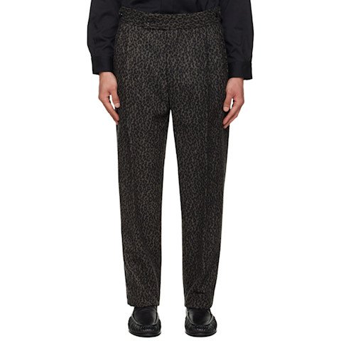 灰色侧扣羊毛混纺长裤