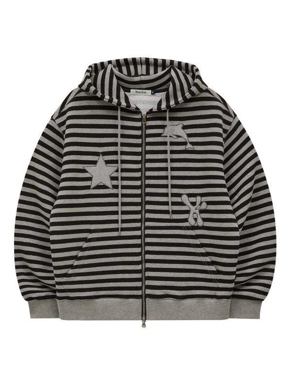 Star Dolphin Striped Hoodie Black