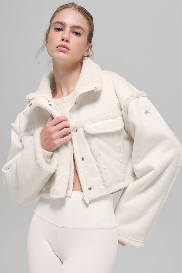 Faux Shearling Cropped Jacket Ivory
