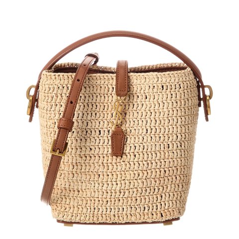 Saint LaurentLE 37 Mini Raffia Leather Bucket Bag