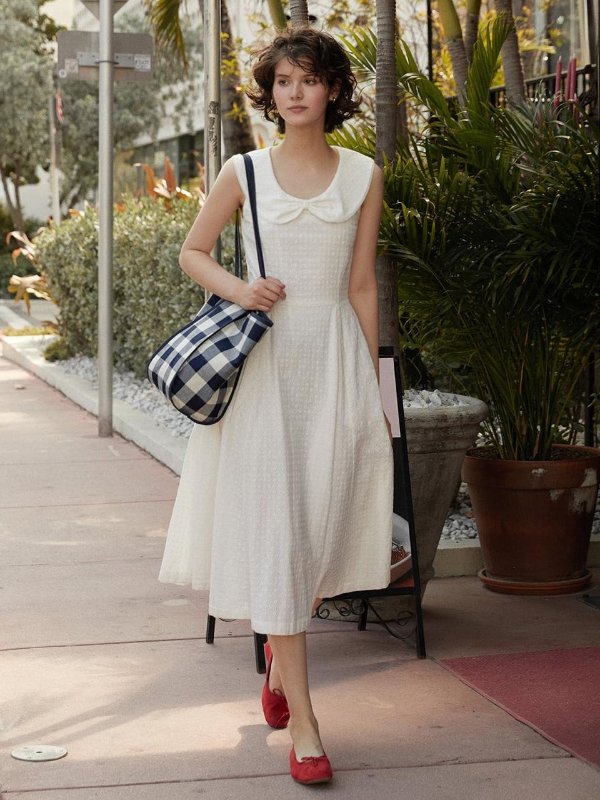 Lido Ribbon Sleeveless Dress Ivory