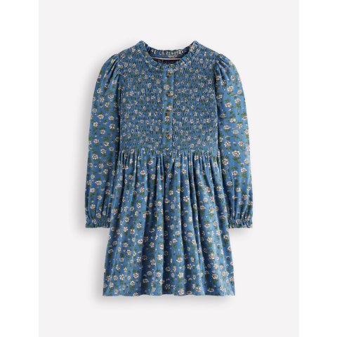 BodenShirred Bodice Jersey Dress Bluejay Flower