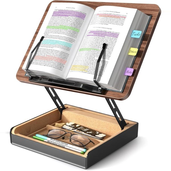Wooden Book Stand Adjustable with Storage