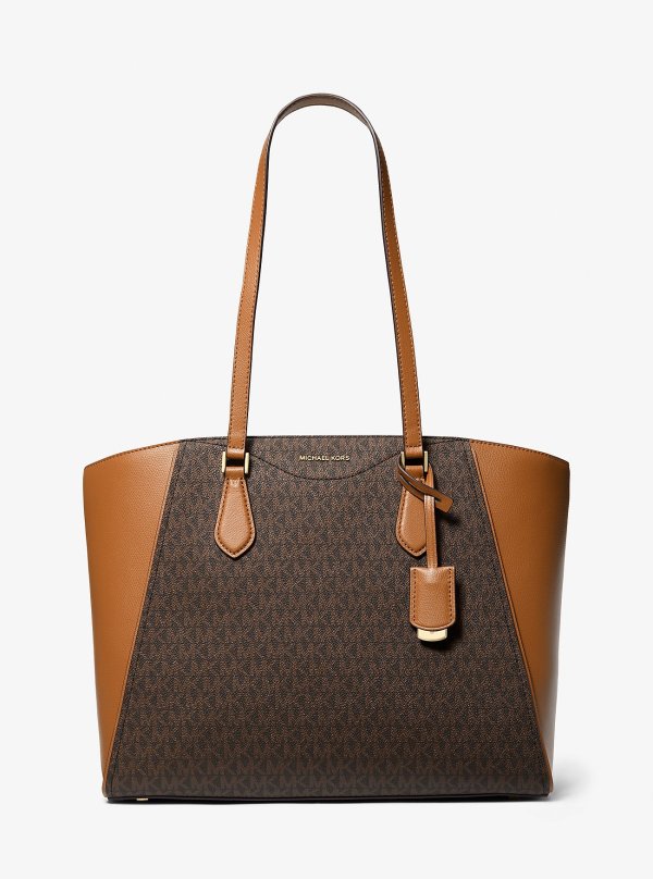 Taryn Large Signature Logo Leather Tote Bag