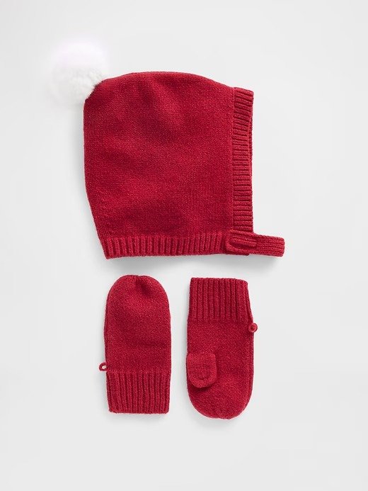 CashSoft Baby Pom Hat & Mittens Set