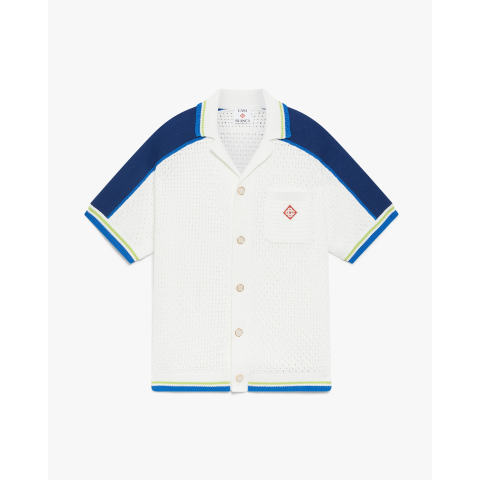 CASABLANCAWhite & Blue Short Sleeve Crochet Shirt