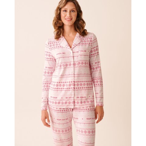 La Vie En Rose Pink Fair Isle Print Recycled Fibers Button-down Shirt