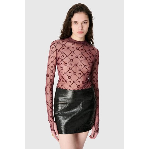 Marine SerreMoonogram Mesh Flock Highneck Top