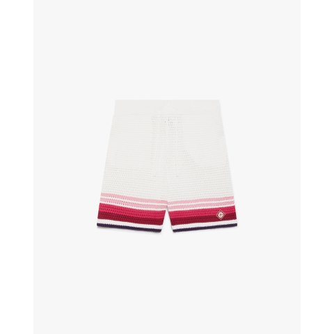 CASABLANCAWhite & Pink Striped Crochet Shorts