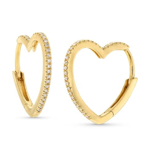10K Gold Diamond Heart-Shaped Hoop Earrings