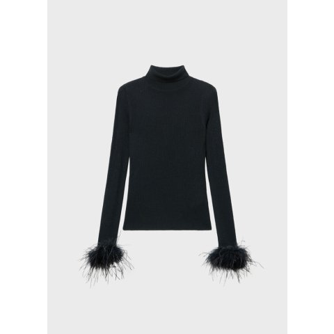 BlumarineRibbed Wool Sweater with Feathers