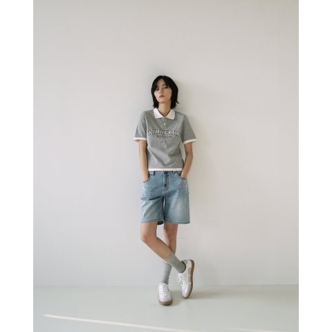 KIMHĒKIM Pearl Embellished Denim Shorts Sky Blue