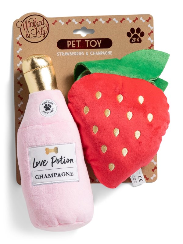 Plush Wine Bottle Strawberry Pet Toys 2 Pack