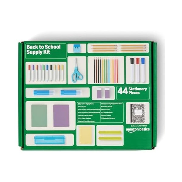 Amazon Basics Student Success Kit 44-Piece Multicolor