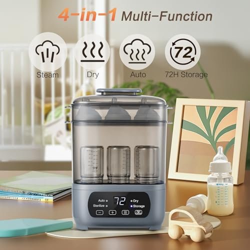 AMZBABYCHEF 4-in-1 Baby Bottle Steamer and Dryer Grey