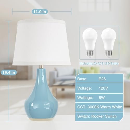 Table Lamp 19.4 Inch Sky Blue Set of 2