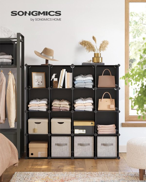 ULPC44BK Plastic Storage Organizer 16 Cubes Black