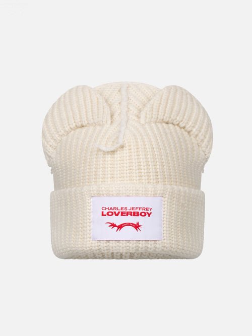 Charles Jeffrey LOVERBOY Supersized Chunky Ears Beanie in Ecru