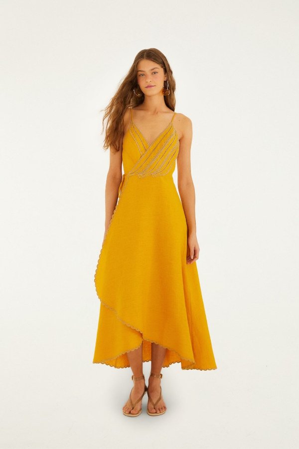 Yellow Bananas Euroflax Linen Maxi Wrap Dress