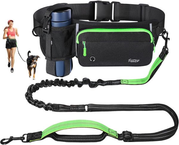 Tivray Adjustable Waist Hands Free Dog Leash Black Green