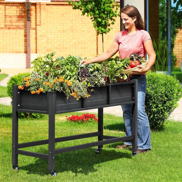 DWVO Raised Garden Bed HDPE 47x18x31in Black
