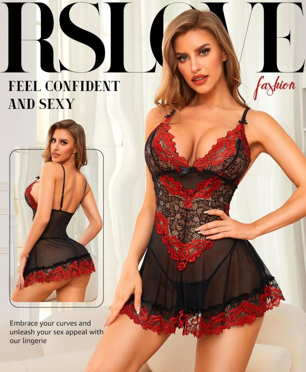 RSLOVE Lace Babydoll Sleepwear Dress
