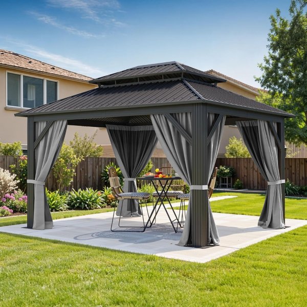 DWVO 12x14ft Gray Double Roof Gazebo