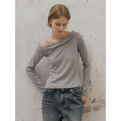 TILLIDIE Twisted Off-Shoulder Top Melange Gray