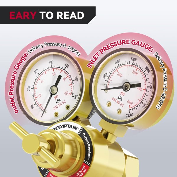 ARCCAPTAIN Oxygen Regulator Gauge 0-4000PSI 9/16"-18 Outlet