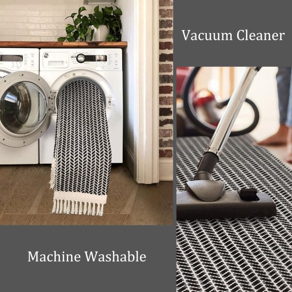 Lahome Belle 2x3 Door Mat Woven Cotton Black and White