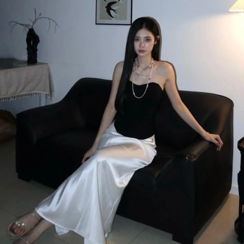 Siren 绸缎长裙 荷叶边