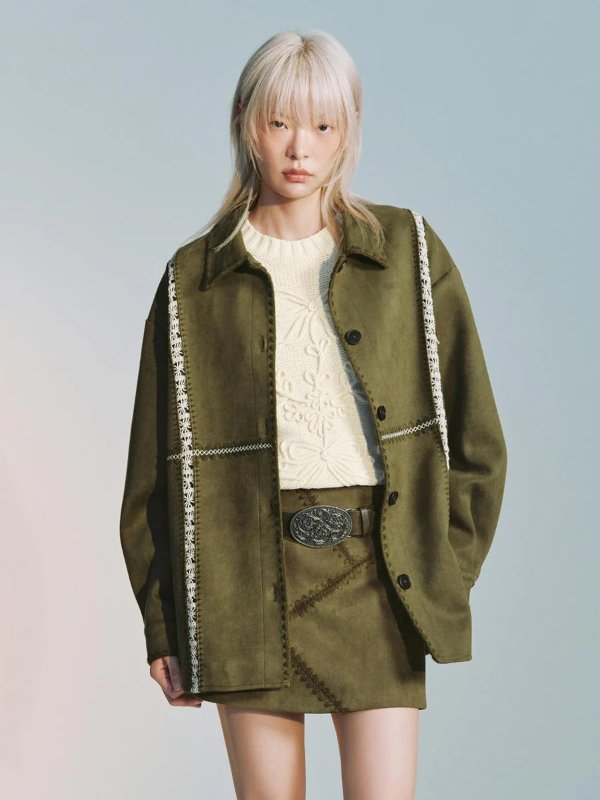 Contrast Embroidered Loose Fit Shirt