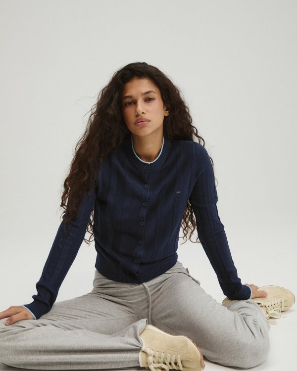 Rib Knit Contrast Tipping Cardigan