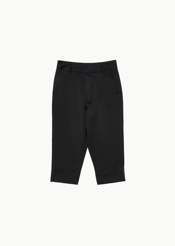 Black Satin Cropped Trousers Curved Silhouette